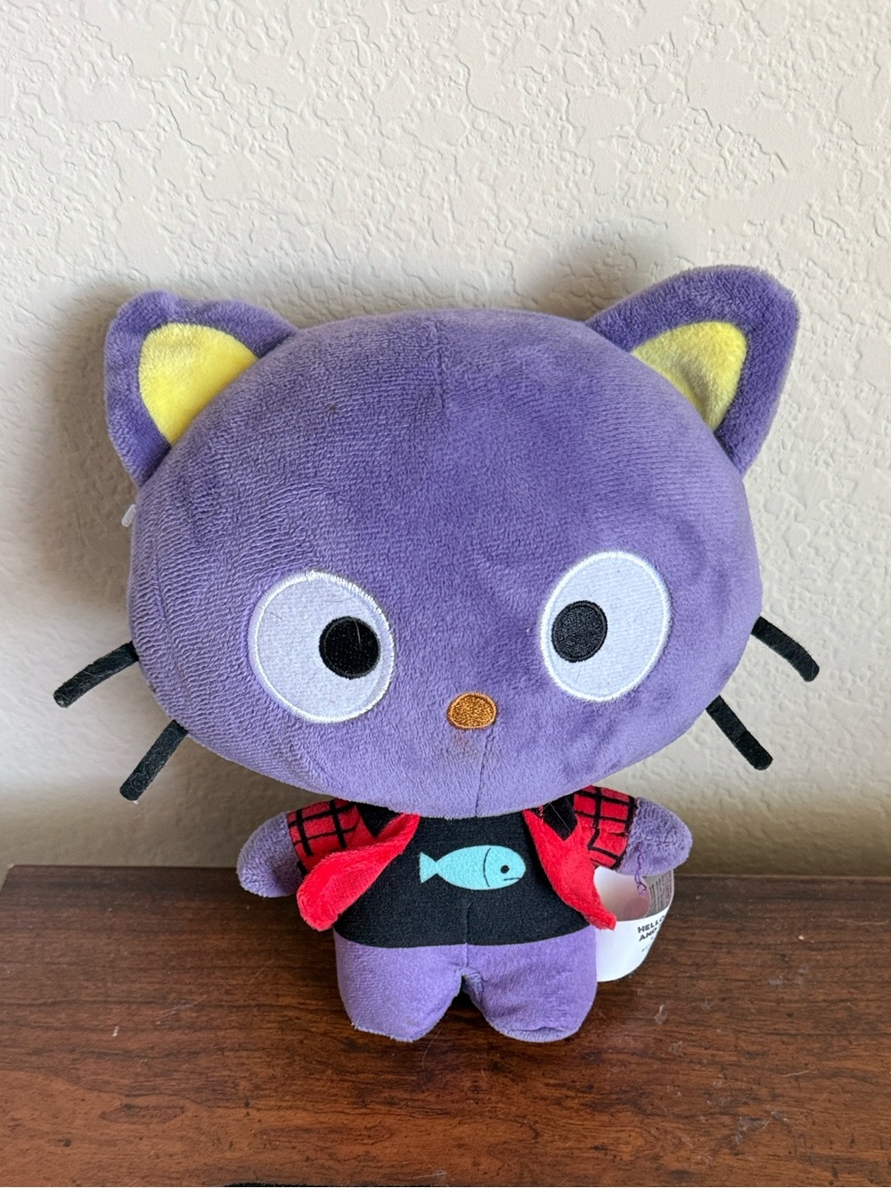 Sanrio Purple Plush Cat with Red Jacket and Black Shirt